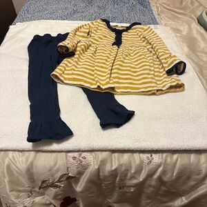 Boutique toddler girl 2 piece outfit navy yellow striped ruffle pants size 3T
